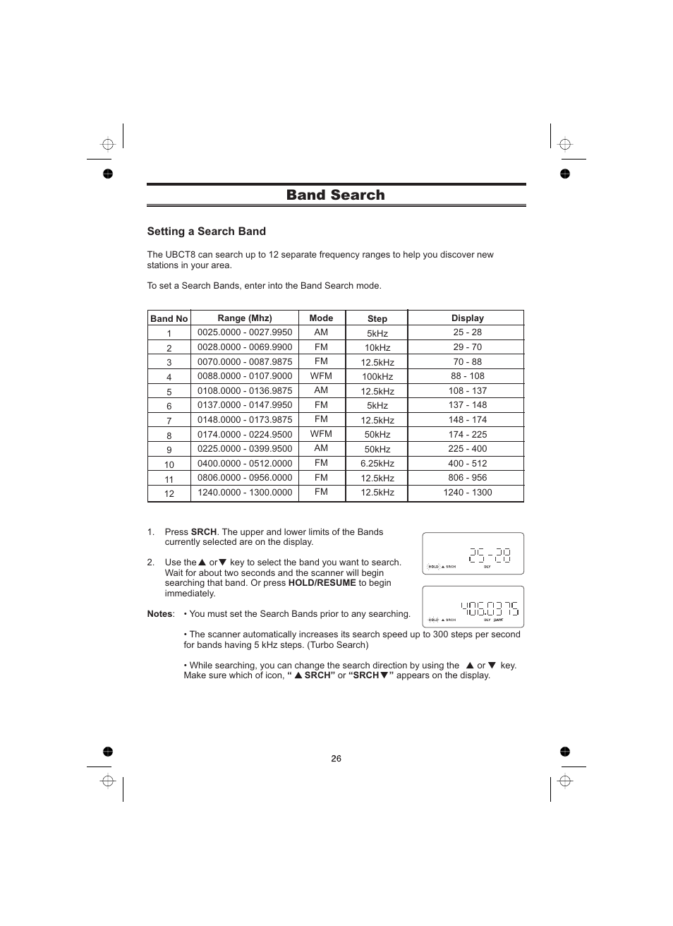 Band search | Uniden UBCT8 User Manual | Page 30 / 68