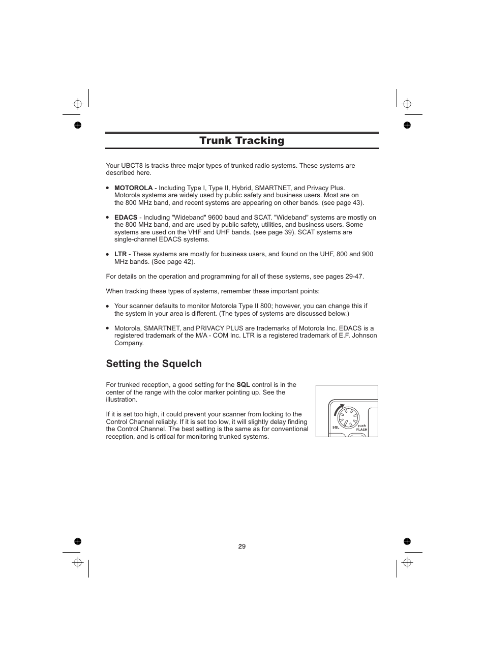 Trunk tracking, Setting the squelch | Uniden UBCT8 User Manual | Page 33 / 68