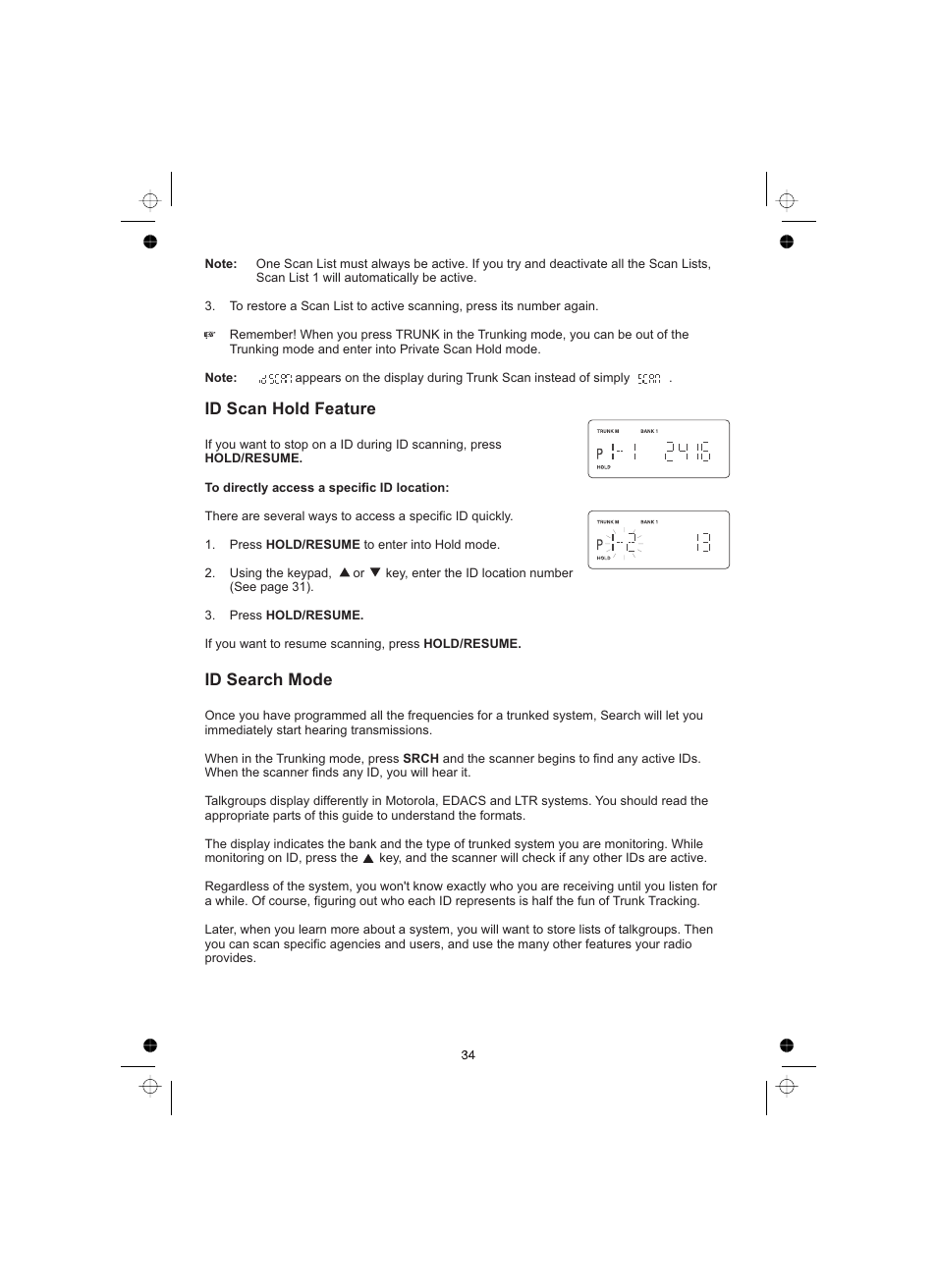 Id scan hold feature id search mode | Uniden UBCT8 User Manual | Page 38 / 68