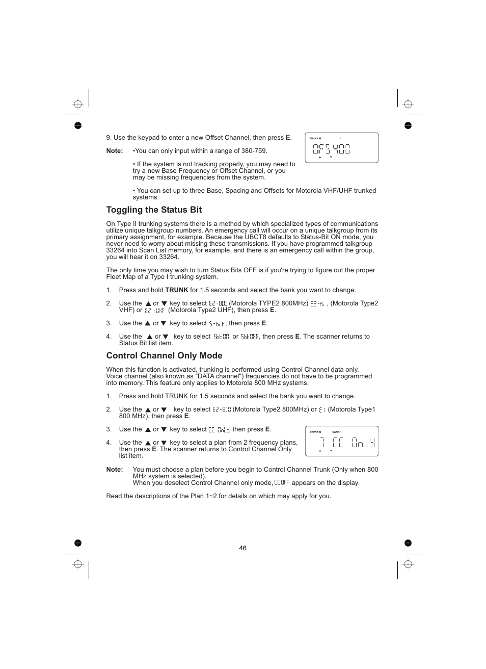 Toggling the status bit control channel only mode | Uniden UBCT8 User Manual | Page 50 / 68