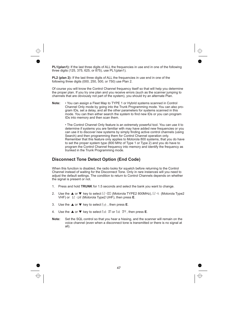 Disconnect tone detect option (end code) | Uniden UBCT8 User Manual | Page 51 / 68