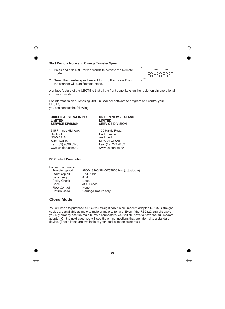 Clone mode | Uniden UBCT8 User Manual | Page 53 / 68