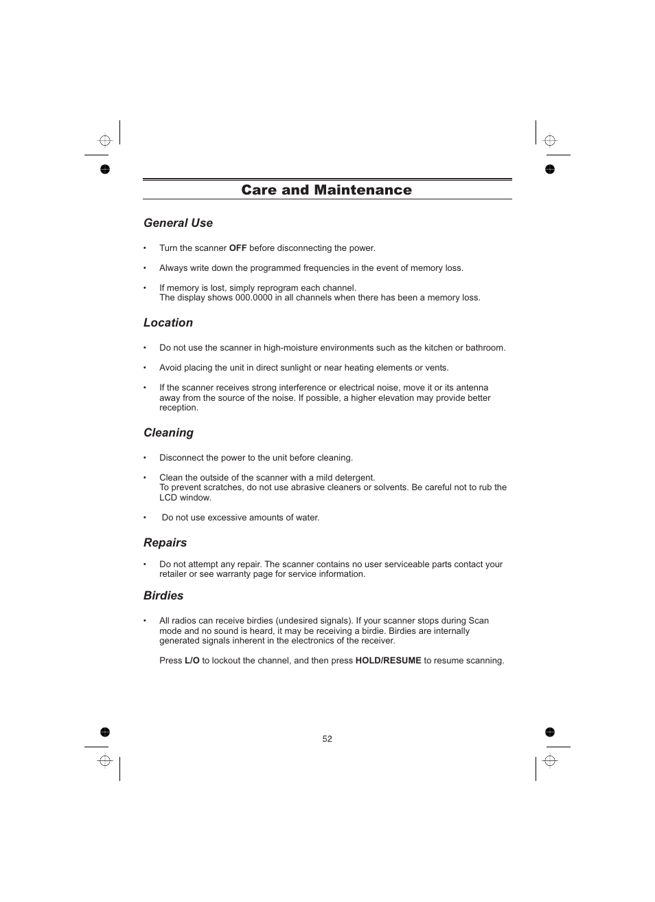 Care and maintenance | Uniden UBCT8 User Manual | Page 56 / 68