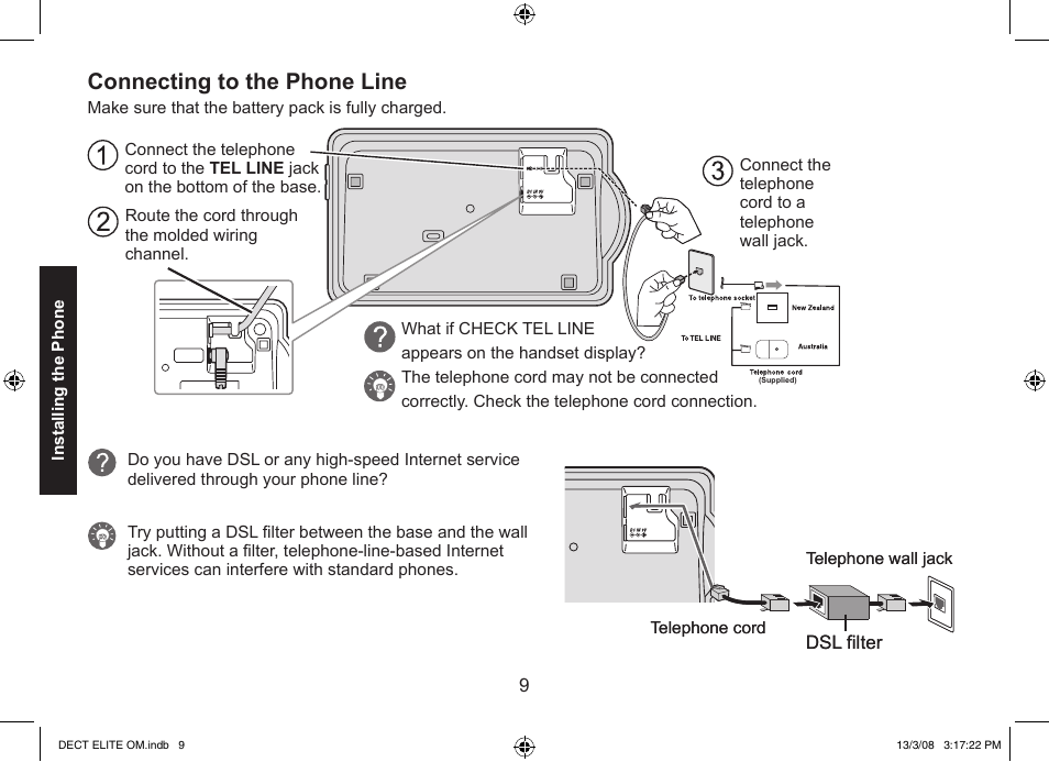 Connecting to the phone line | Uniden 9035 User Manual | Page 10 / 68