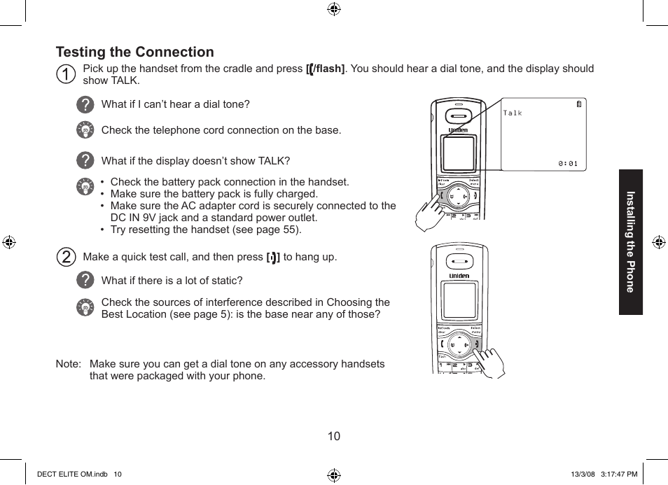 Testing the connection | Uniden 9035 User Manual | Page 11 / 68