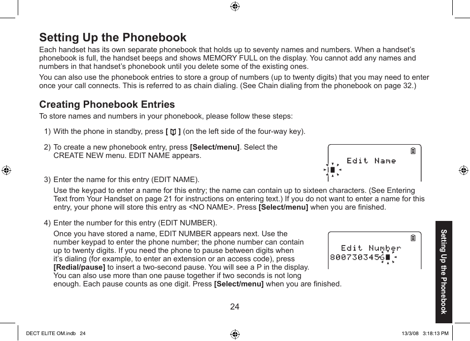Setting up the phonebook, Creating phonebook entries | Uniden 9035 User Manual | Page 25 / 68