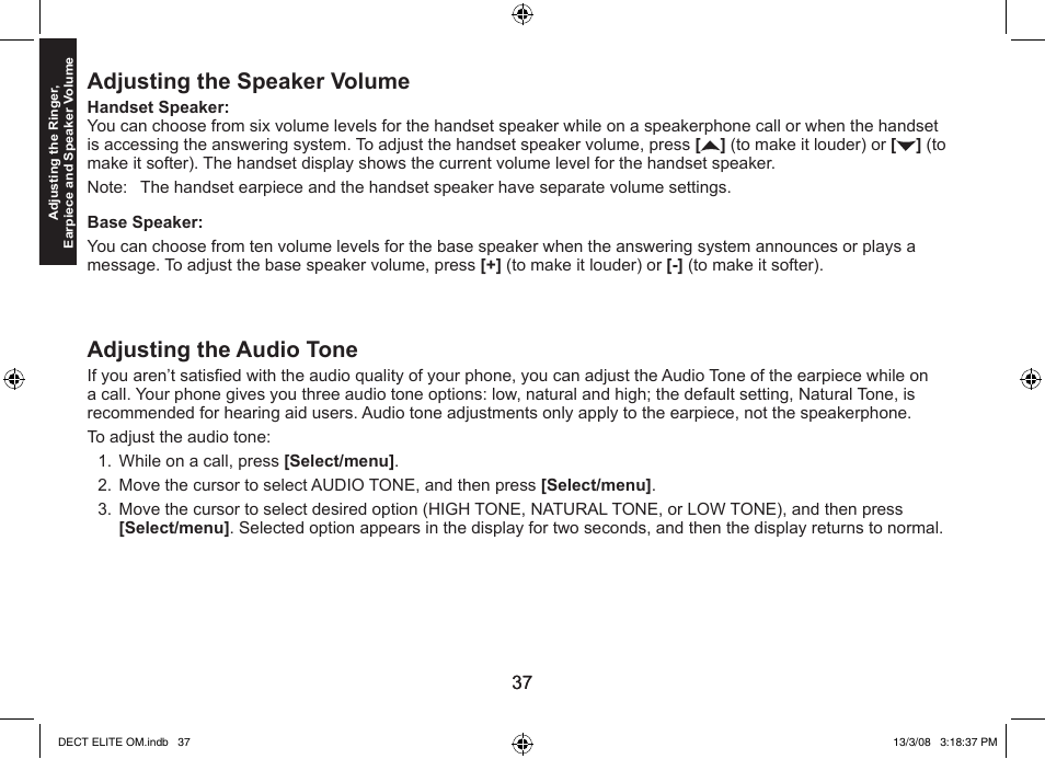 Adjusting the speaker volume, Adjusting the audio tone | Uniden 9035 User Manual | Page 38 / 68