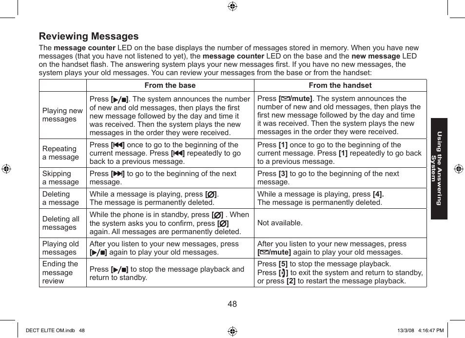 Reviewing messages | Uniden 9035 User Manual | Page 49 / 68
