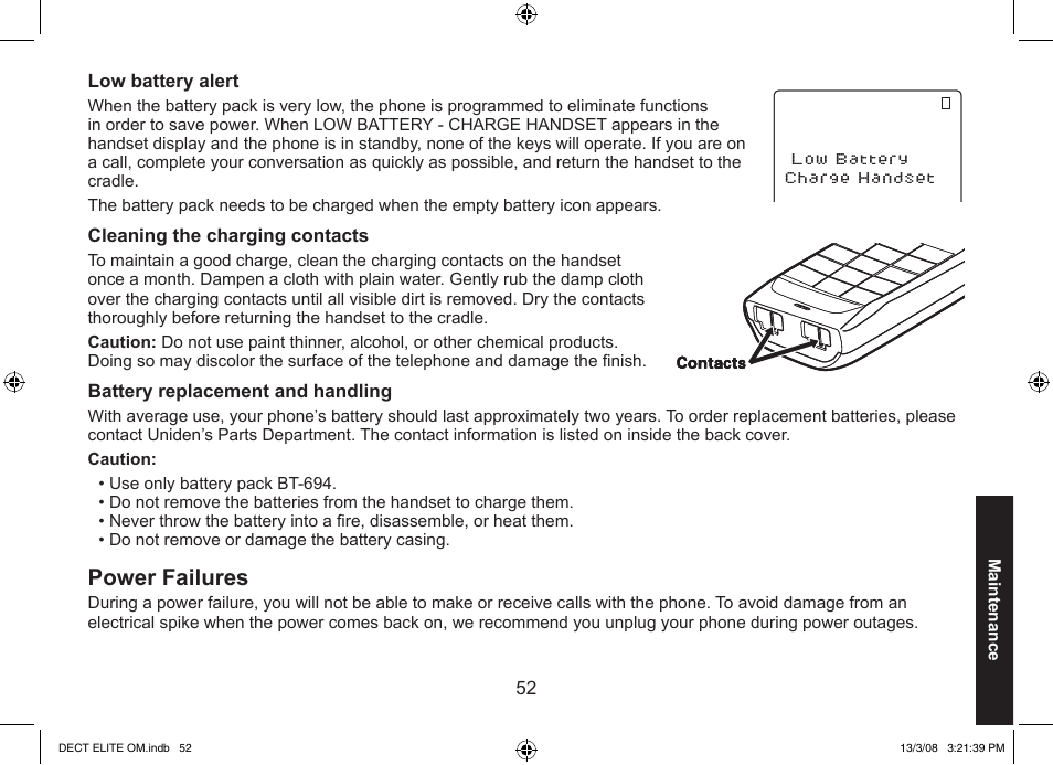 Power failures | Uniden 9035 User Manual | Page 53 / 68