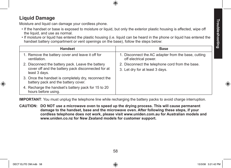 Liquid damage | Uniden 9035 User Manual | Page 59 / 68