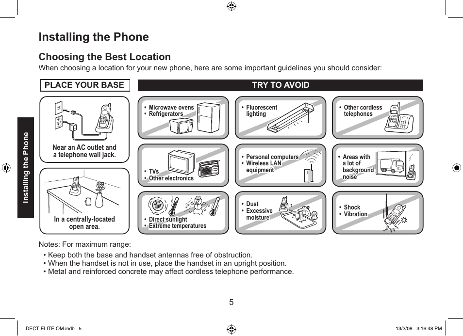 Installing the phone, Choosing the best location | Uniden 9035 User Manual | Page 6 / 68