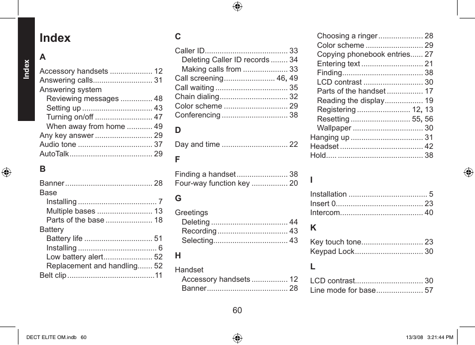 Index | Uniden 9035 User Manual | Page 61 / 68