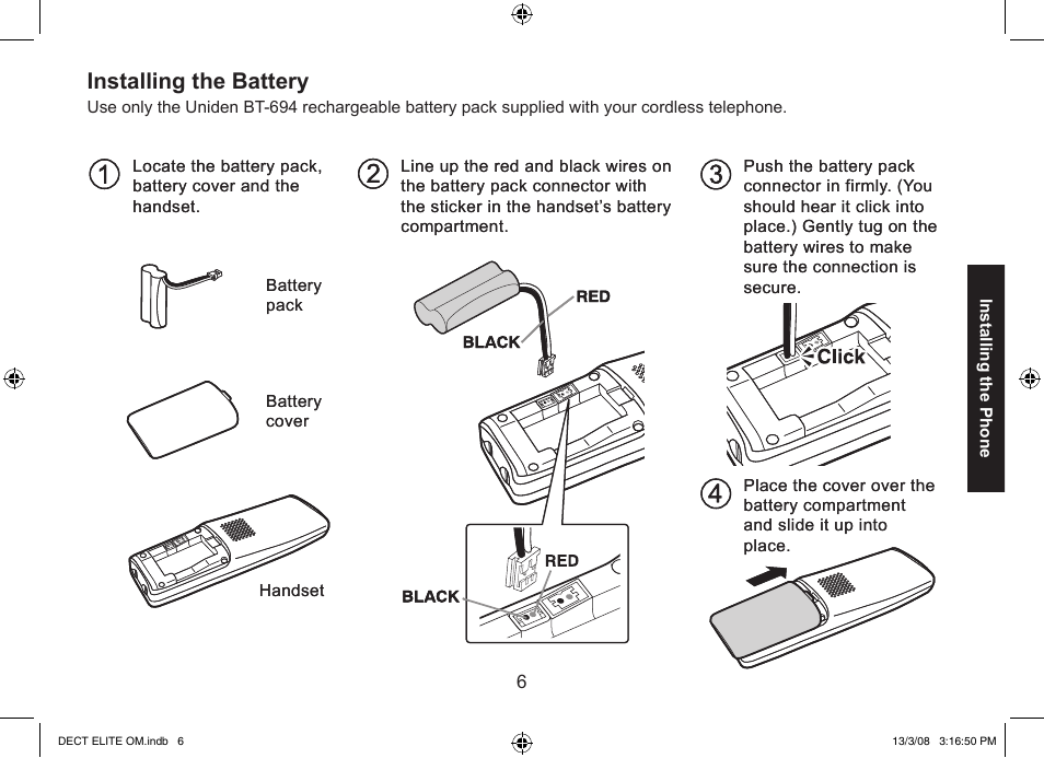 Installing the battery | Uniden 9035 User Manual | Page 7 / 68