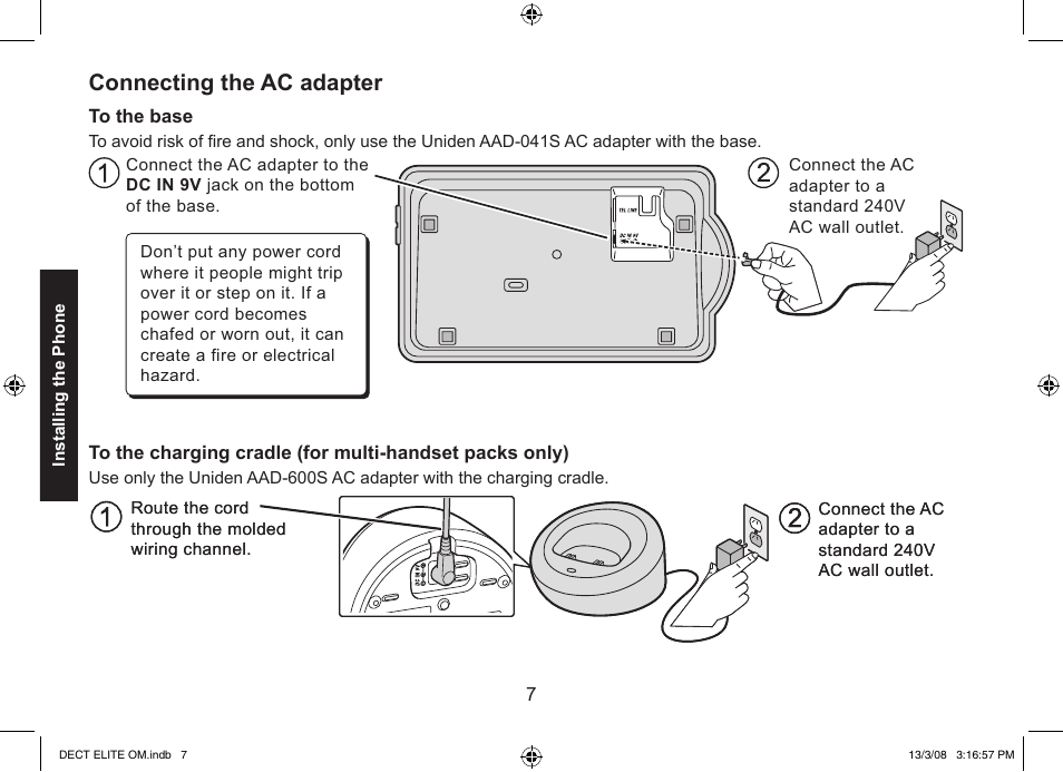Connecting the ac adapter | Uniden 9035 User Manual | Page 8 / 68