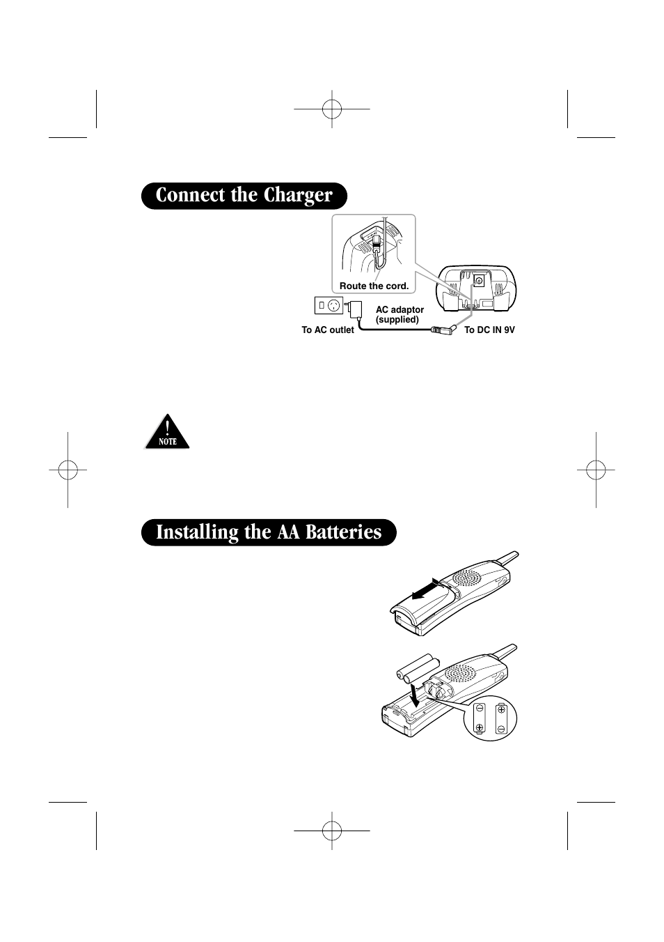 Installing the aa batteries, Connect the charger | Uniden DSS 2405 User Manual | Page 4 / 8