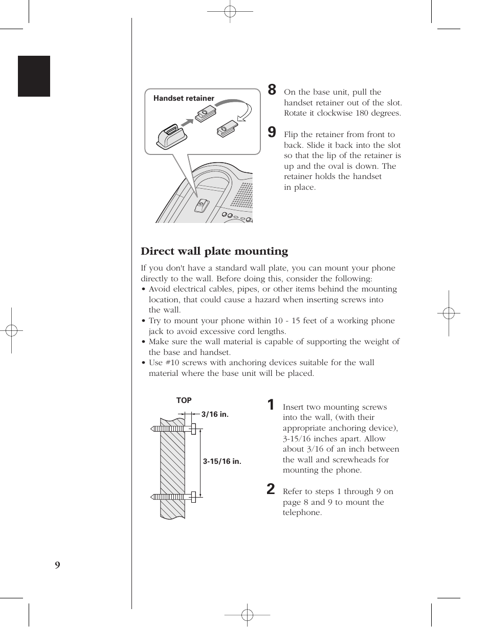 Direct wall plate mounting | Uniden 8985 User Manual | Page 12 / 62