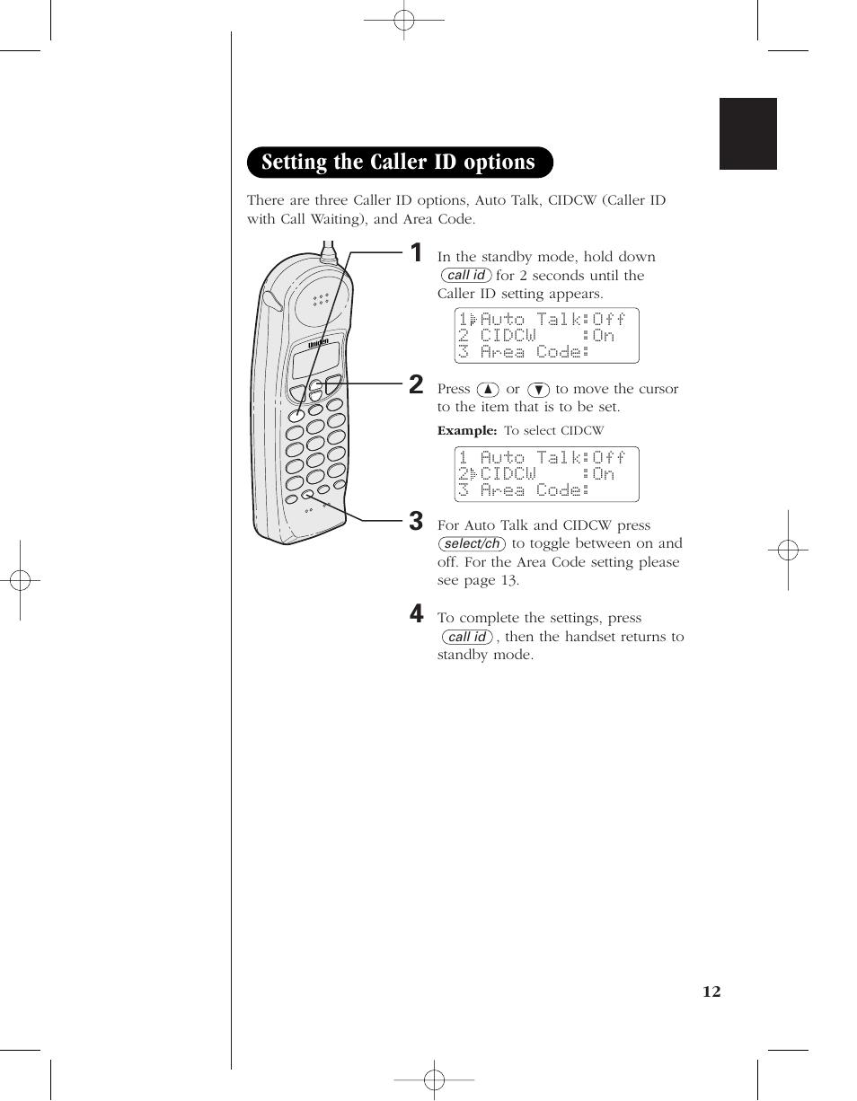 Setting the caller id options | Uniden 8985 User Manual | Page 15 / 62