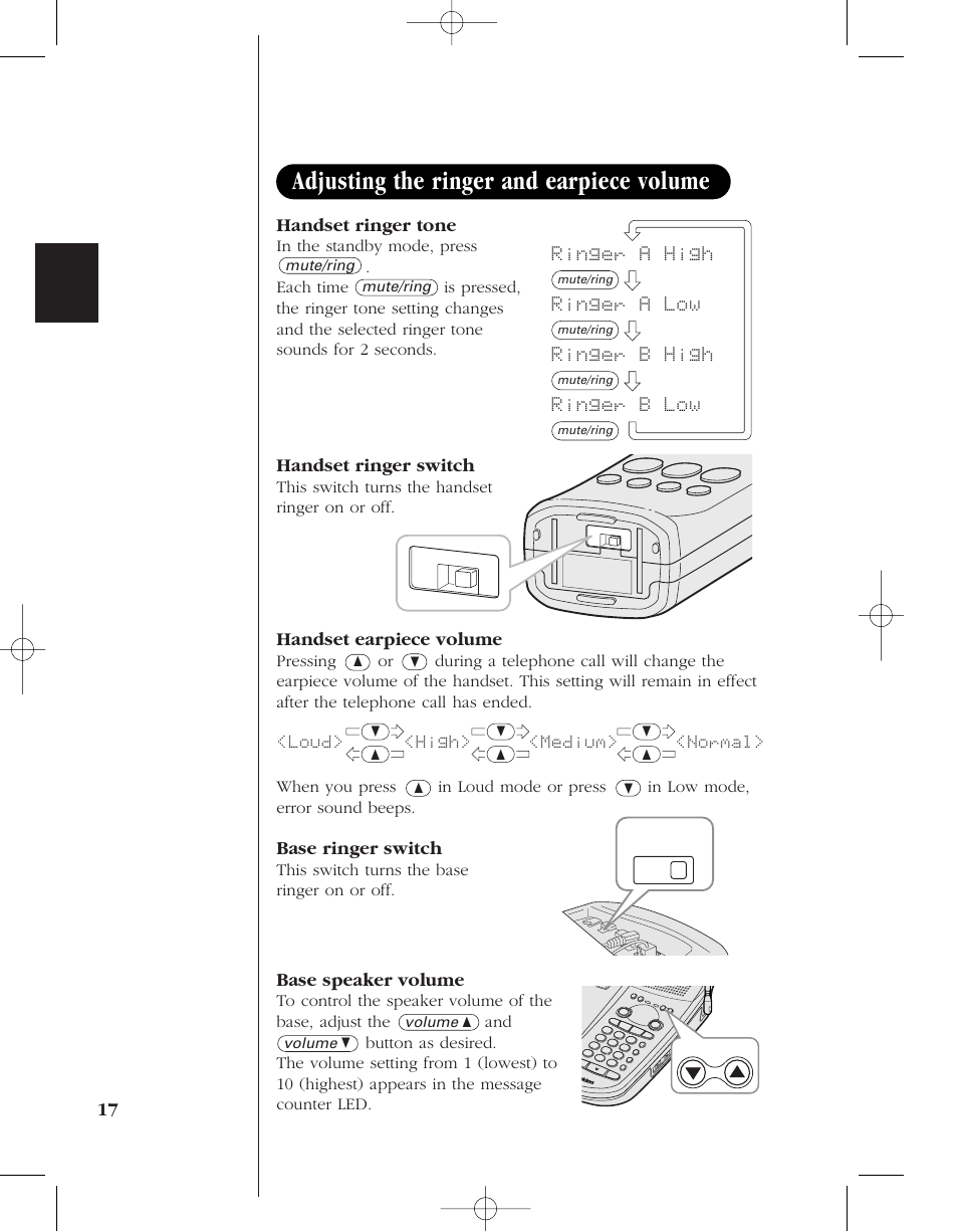 Adjusting the ringer and earpiece volume | Uniden 8985 User Manual | Page 20 / 62
