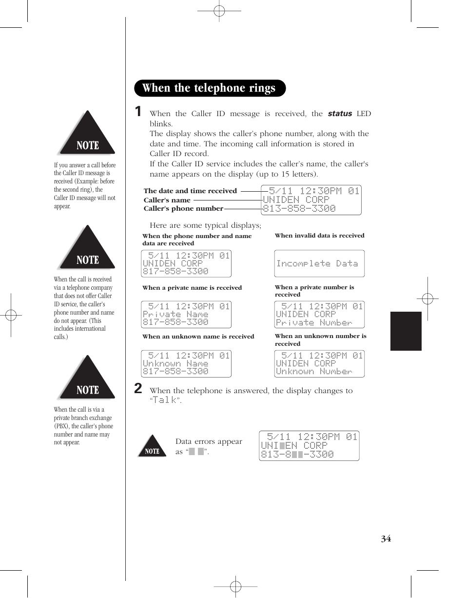 When the telephone rings | Uniden 8985 User Manual | Page 37 / 62