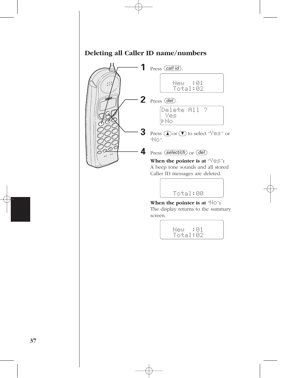 Deleting all caller id name/numbers | Uniden 8985 User Manual | Page 40 / 62
