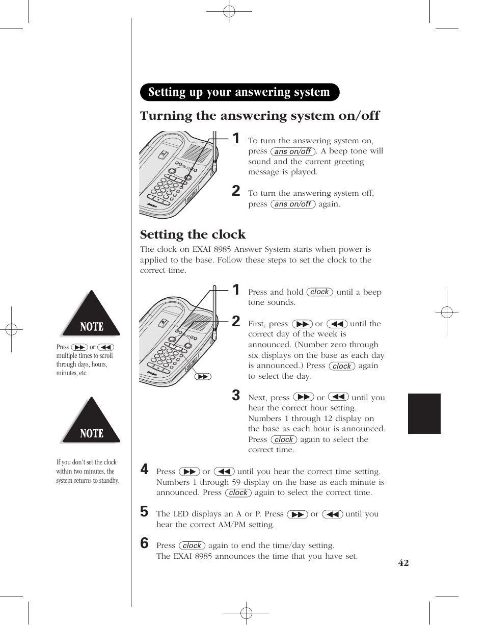 Setting the clock | Uniden 8985 User Manual | Page 45 / 62