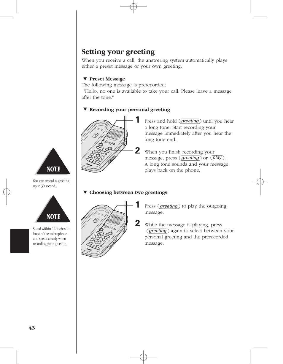 Setting your greeting | Uniden 8985 User Manual | Page 46 / 62