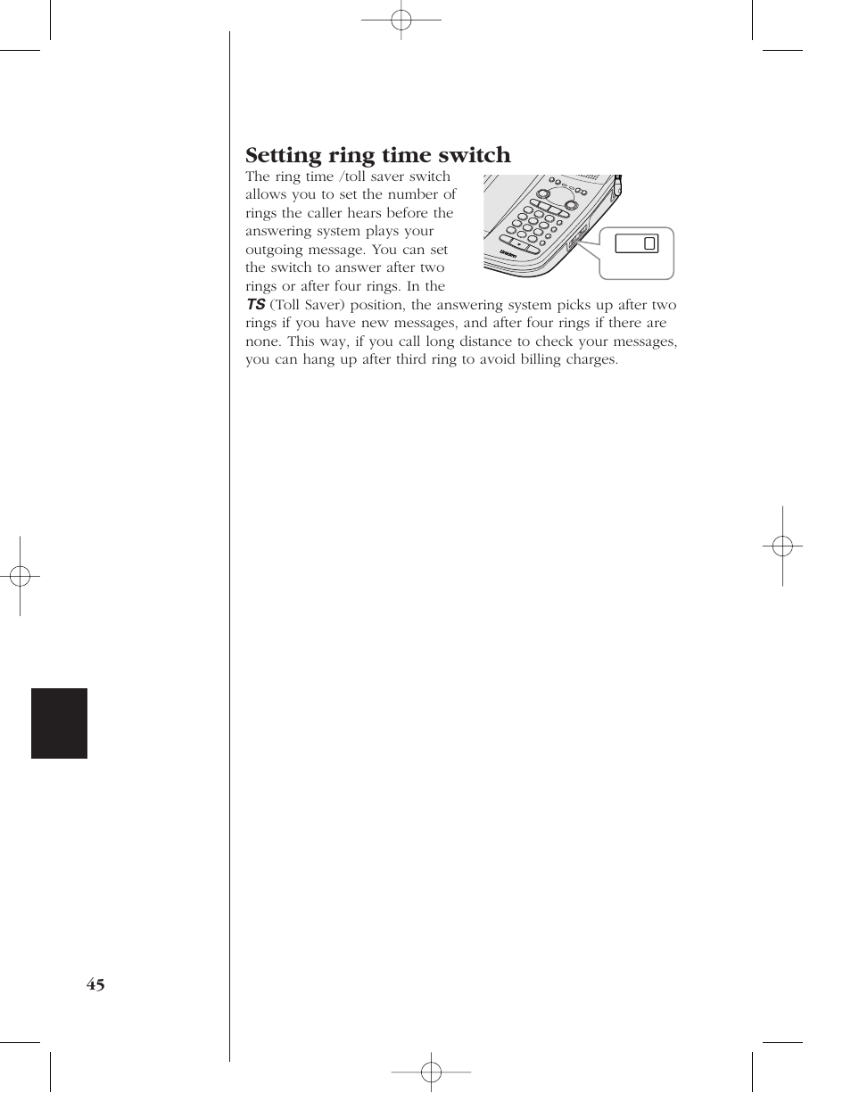 Setting ring time switch | Uniden 8985 User Manual | Page 48 / 62
