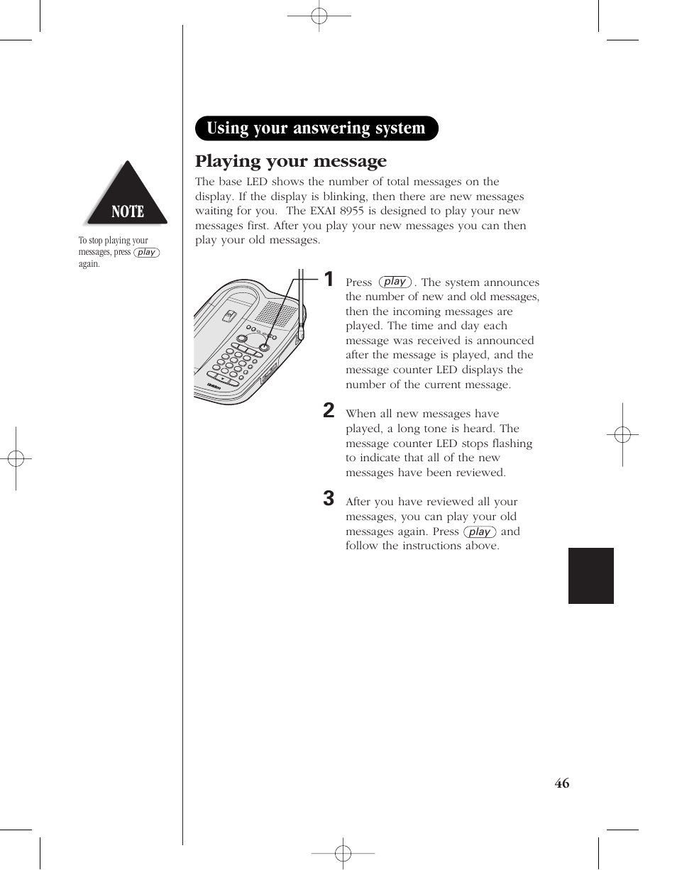 Playing your message, Using your answering system | Uniden 8985 User Manual | Page 49 / 62