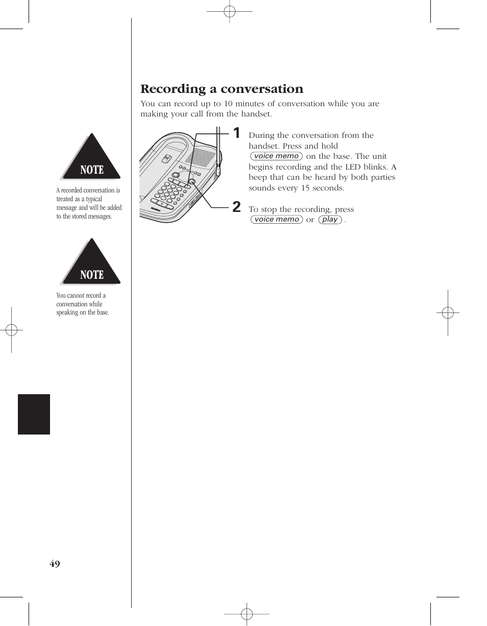 Recording a conversation | Uniden 8985 User Manual | Page 52 / 62