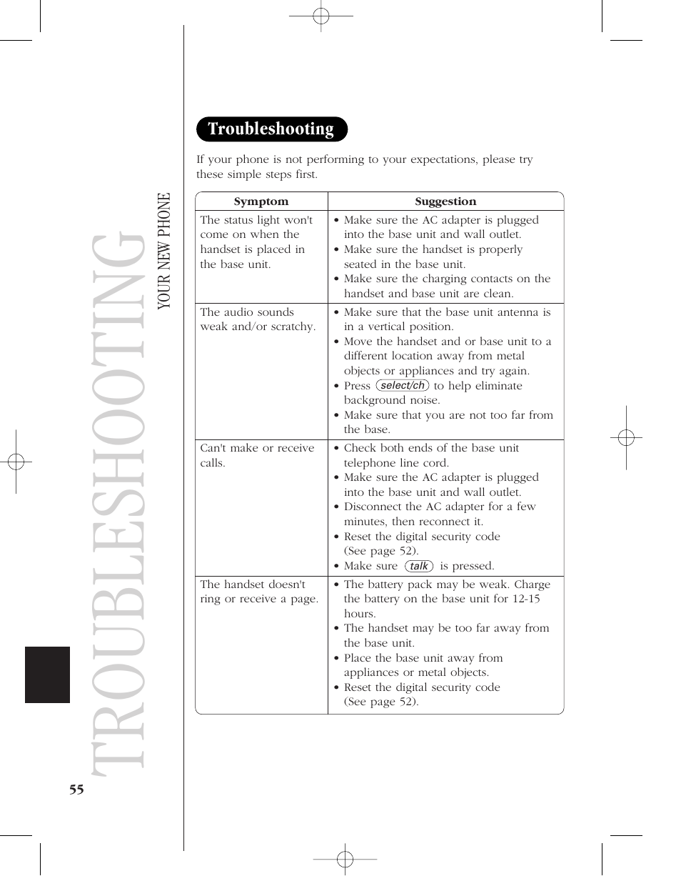 Troubleshooting, Your new phone | Uniden 8985 User Manual | Page 58 / 62