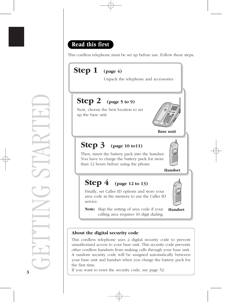 Getting st arted, Step 1, Step 2 | Step 3, Step 4 | Uniden 8985 User Manual | Page 6 / 62