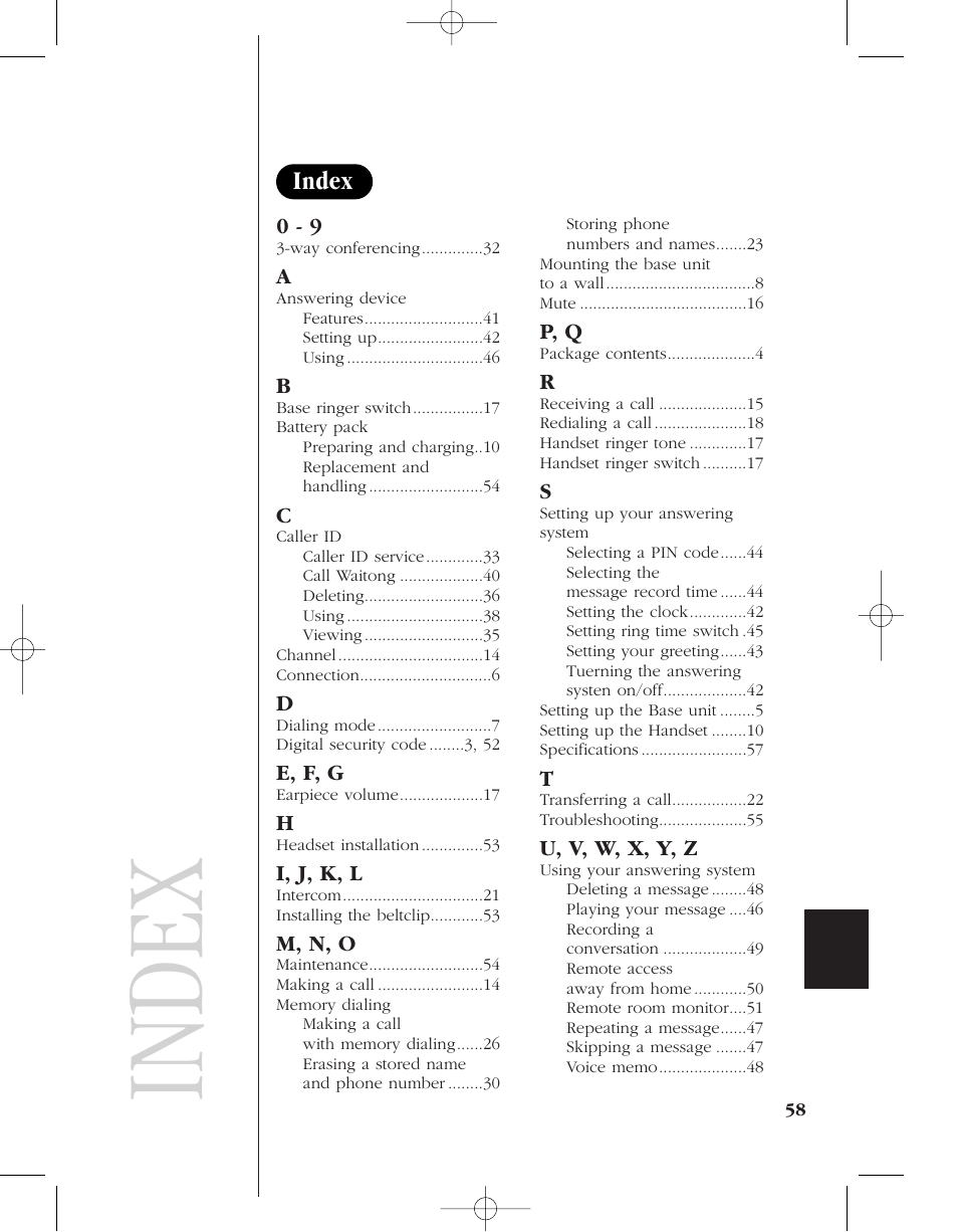 Index | Uniden 8985 User Manual | Page 61 / 62