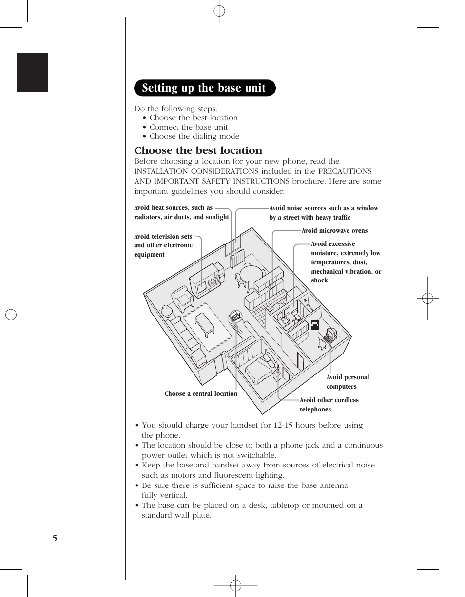 Setting up the base unit, Choose the best location | Uniden 8985 User Manual | Page 8 / 62