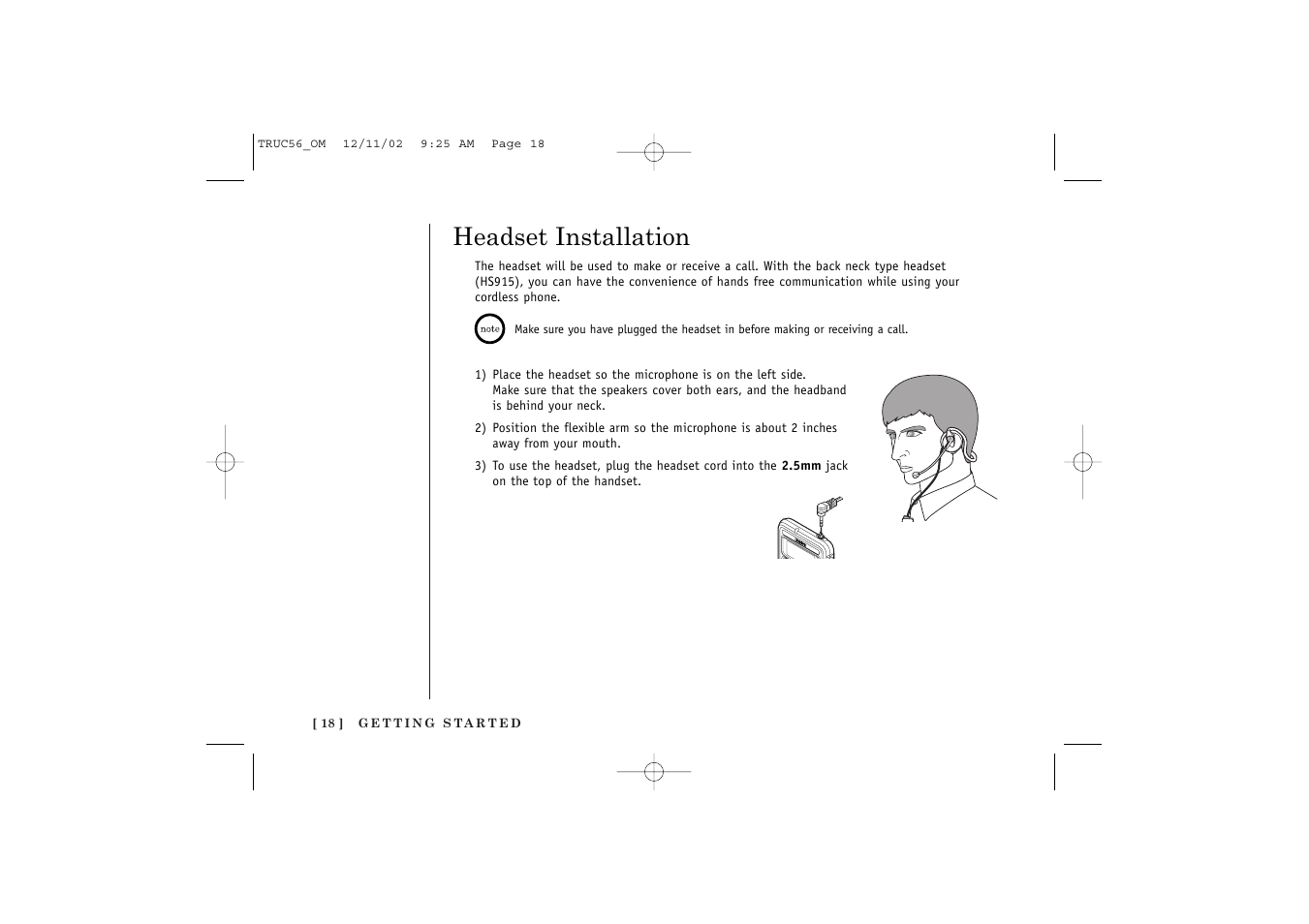 Headset installation | Uniden NEO TRUC56 User Manual | Page 20 / 60