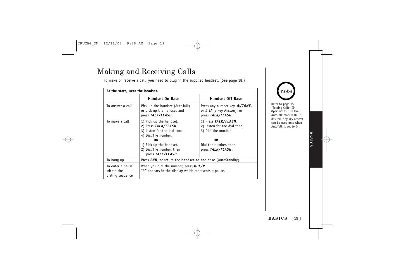 Making and receiving calls | Uniden NEO TRUC56 User Manual | Page 21 / 60