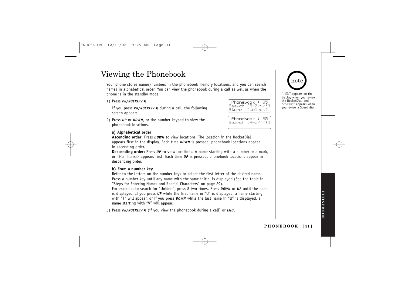 Viewing the phonebook | Uniden NEO TRUC56 User Manual | Page 33 / 60