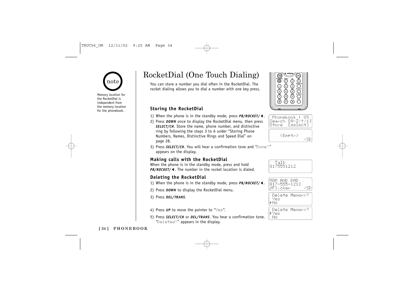 Rocketdial (one touch dialing) | Uniden NEO TRUC56 User Manual | Page 36 / 60