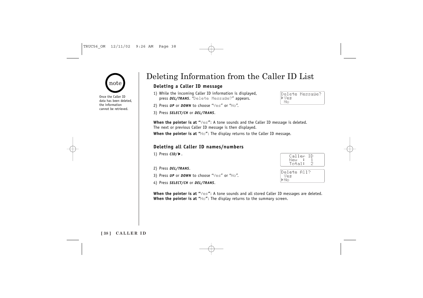 Deleting information from the caller id list | Uniden NEO TRUC56 User Manual | Page 40 / 60