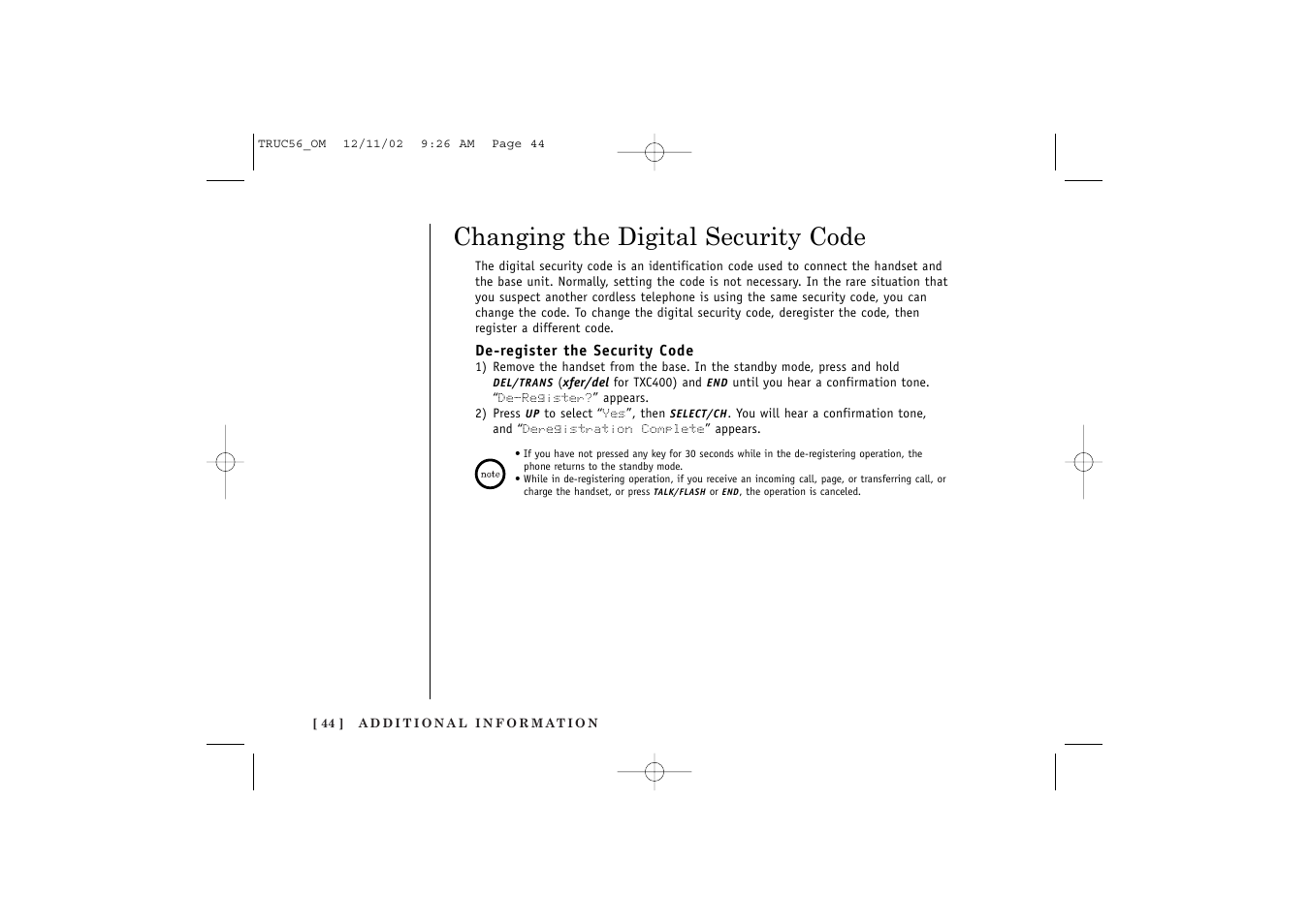 Changing the digital security code | Uniden NEO TRUC56 User Manual | Page 46 / 60