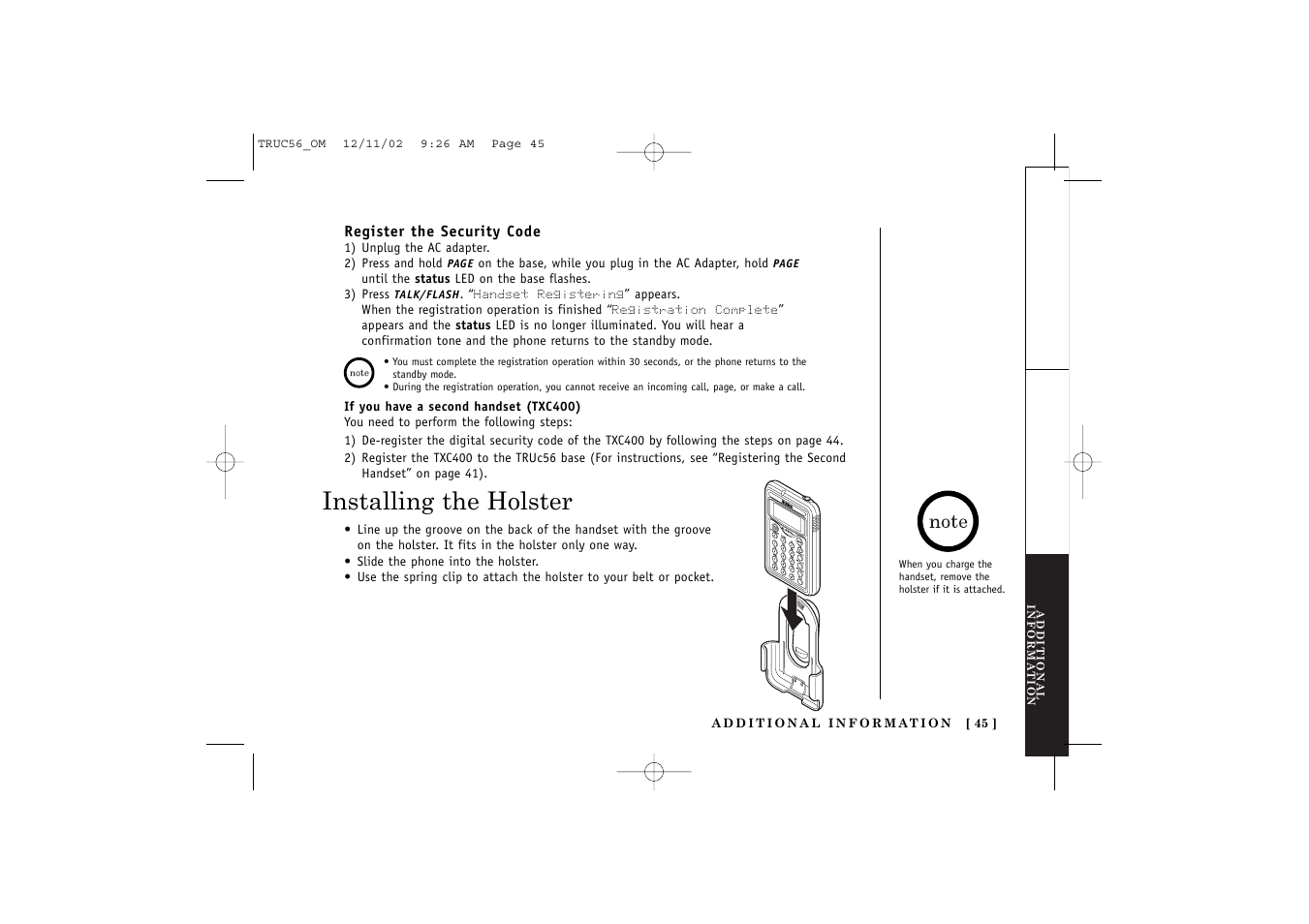 Installing the holster | Uniden NEO TRUC56 User Manual | Page 47 / 60