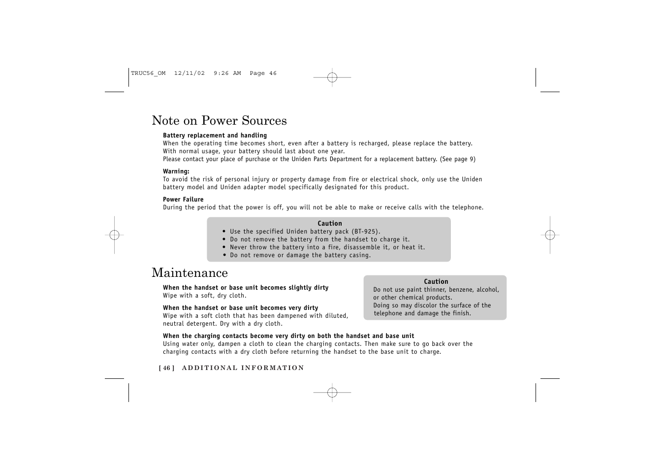 Maintenance | Uniden NEO TRUC56 User Manual | Page 48 / 60