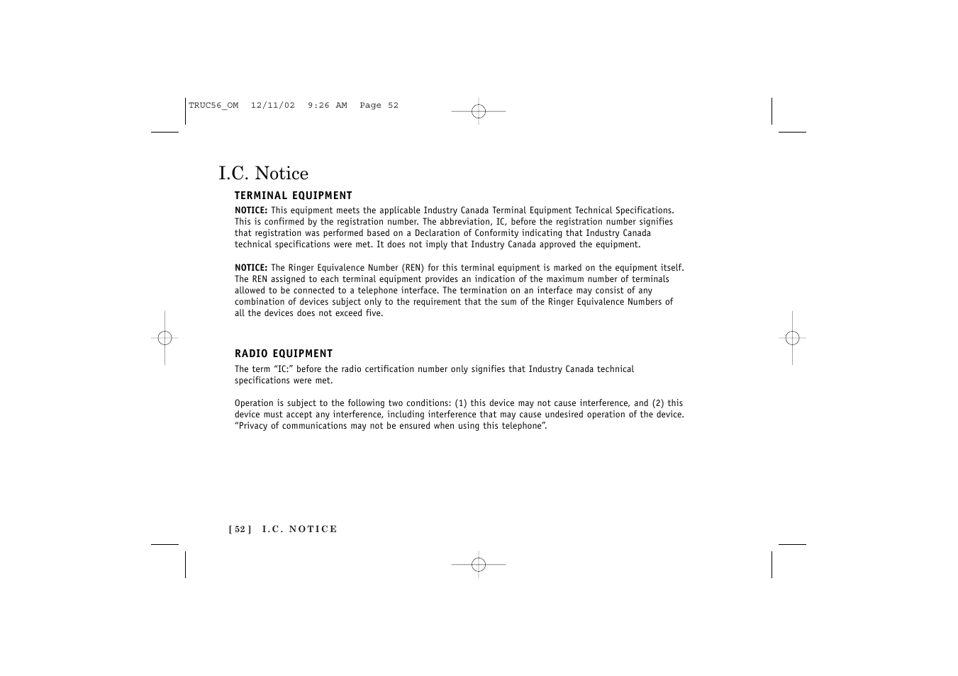 I.c. notice | Uniden NEO TRUC56 User Manual | Page 54 / 60