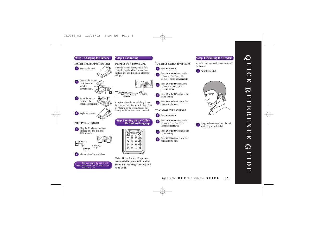 Uick, Eference, Uide | Uniden NEO TRUC56 User Manual | Page 7 / 60