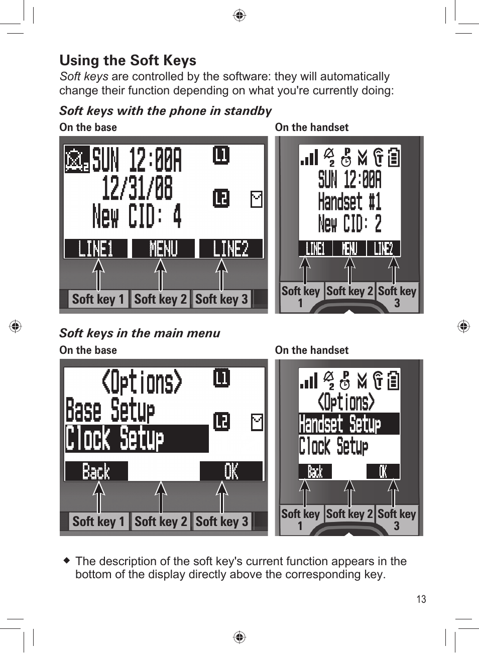 Options> base setup clock setup, Options> handset setup clock setup | Uniden DECT4066-3 User Manual | Page 15 / 48