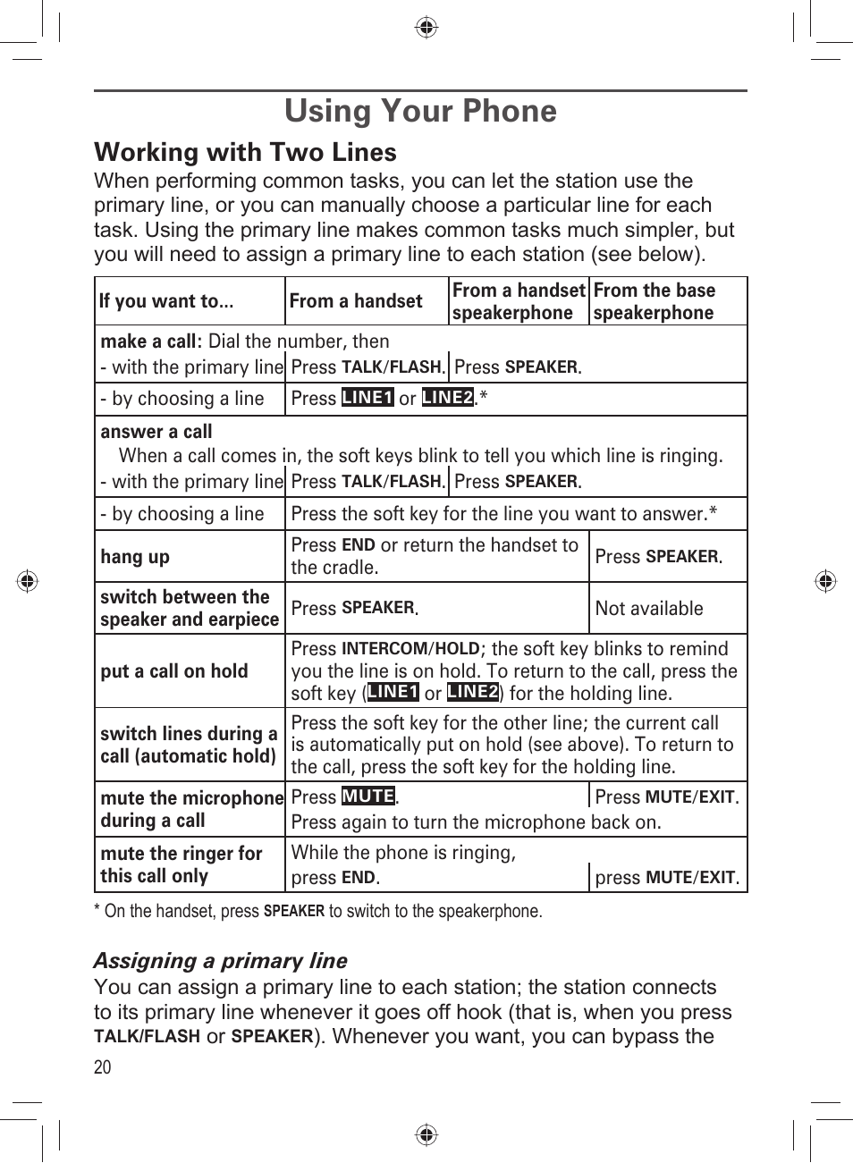 Using your phone, Working with two lines | Uniden DECT4066-3 User Manual | Page 22 / 48