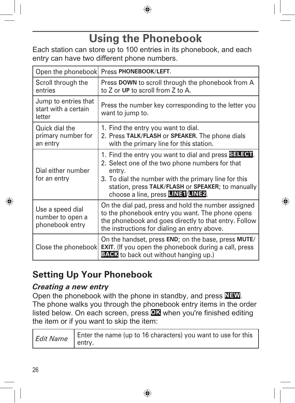 Using the phonebook, Setting up your phonebook | Uniden DECT4066-3 User Manual | Page 28 / 48