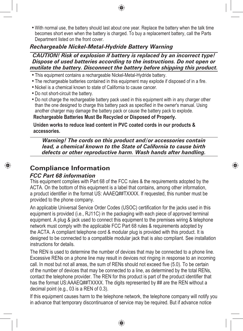 Compliance information | Uniden DECT4066-3 User Manual | Page 45 / 48