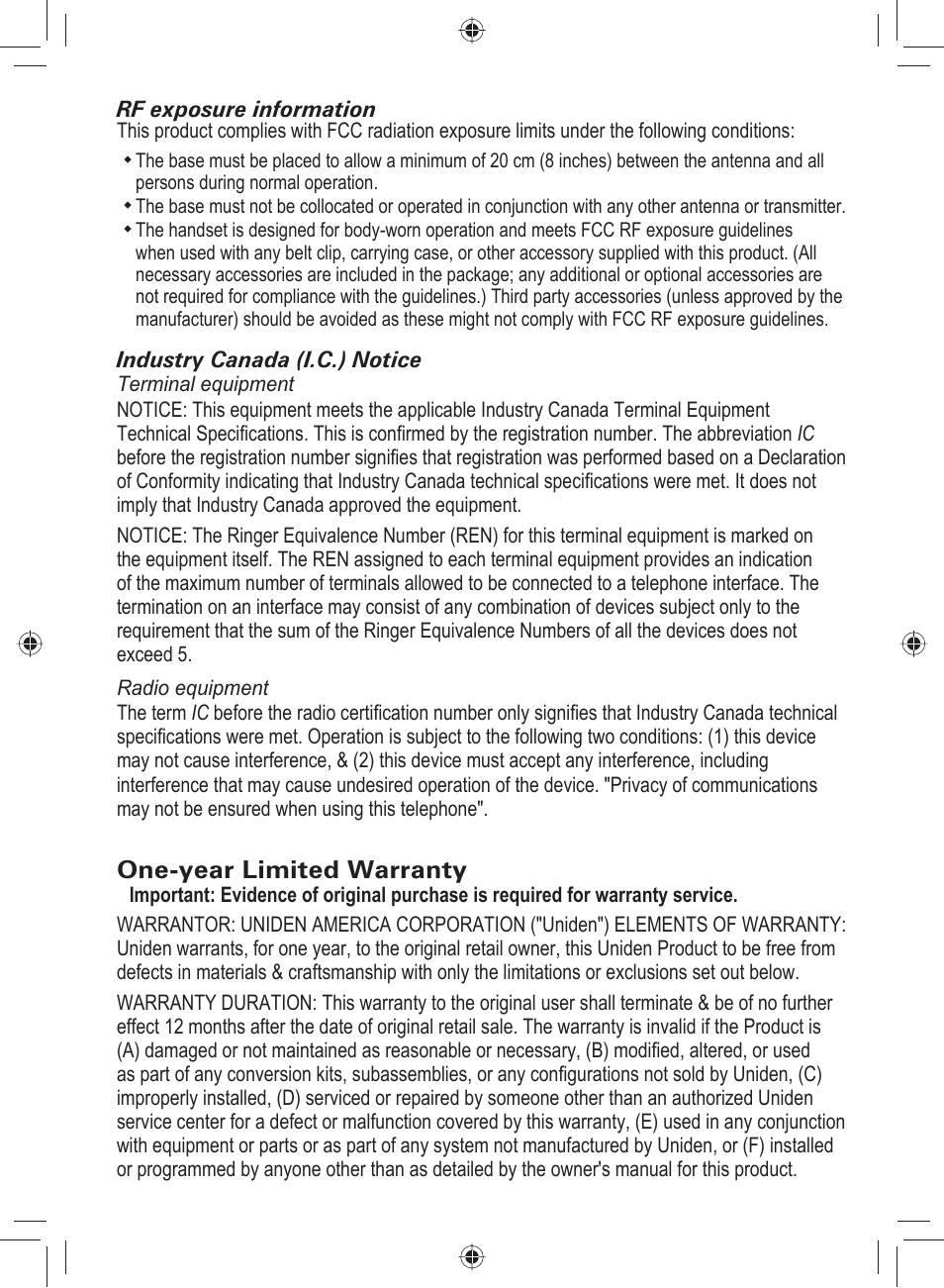 One-year limited warranty | Uniden DECT4066-3 User Manual | Page 47 / 48