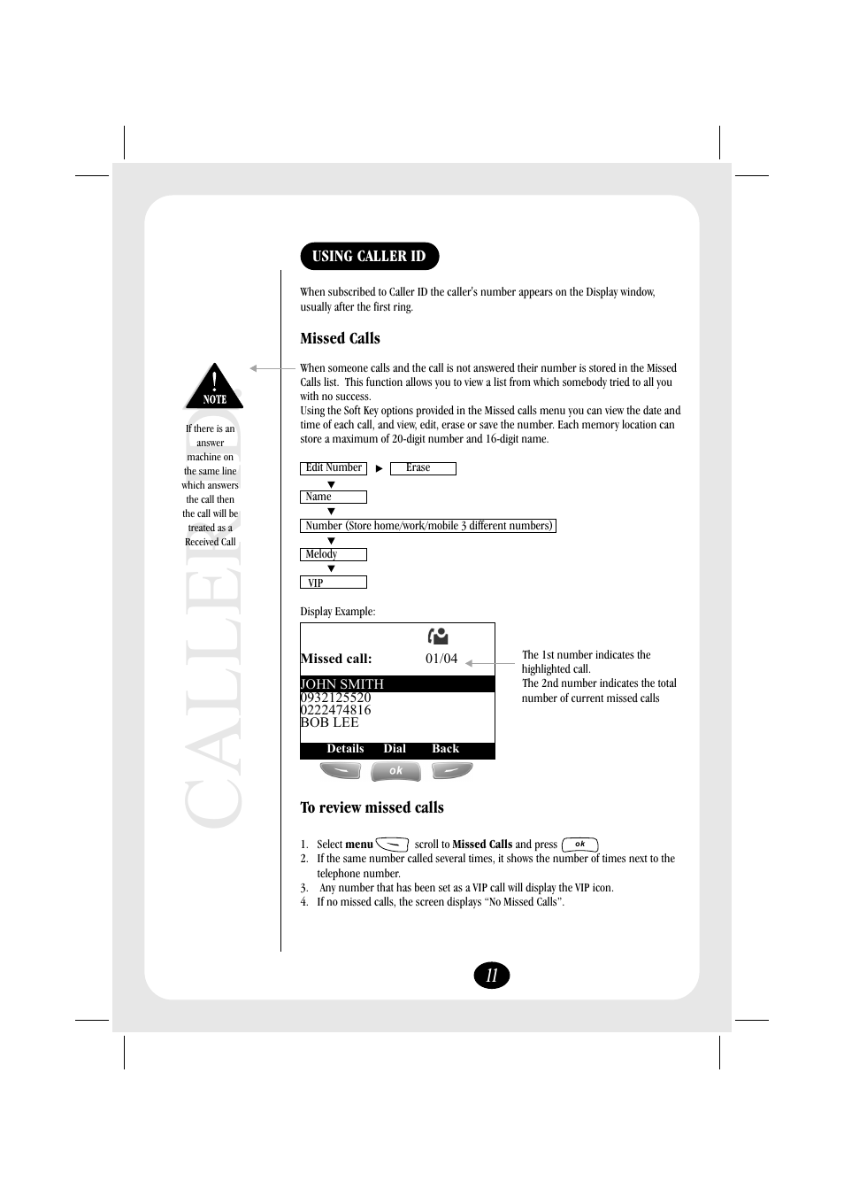Caller id | Uniden FP106 User Manual | Page 17 / 32