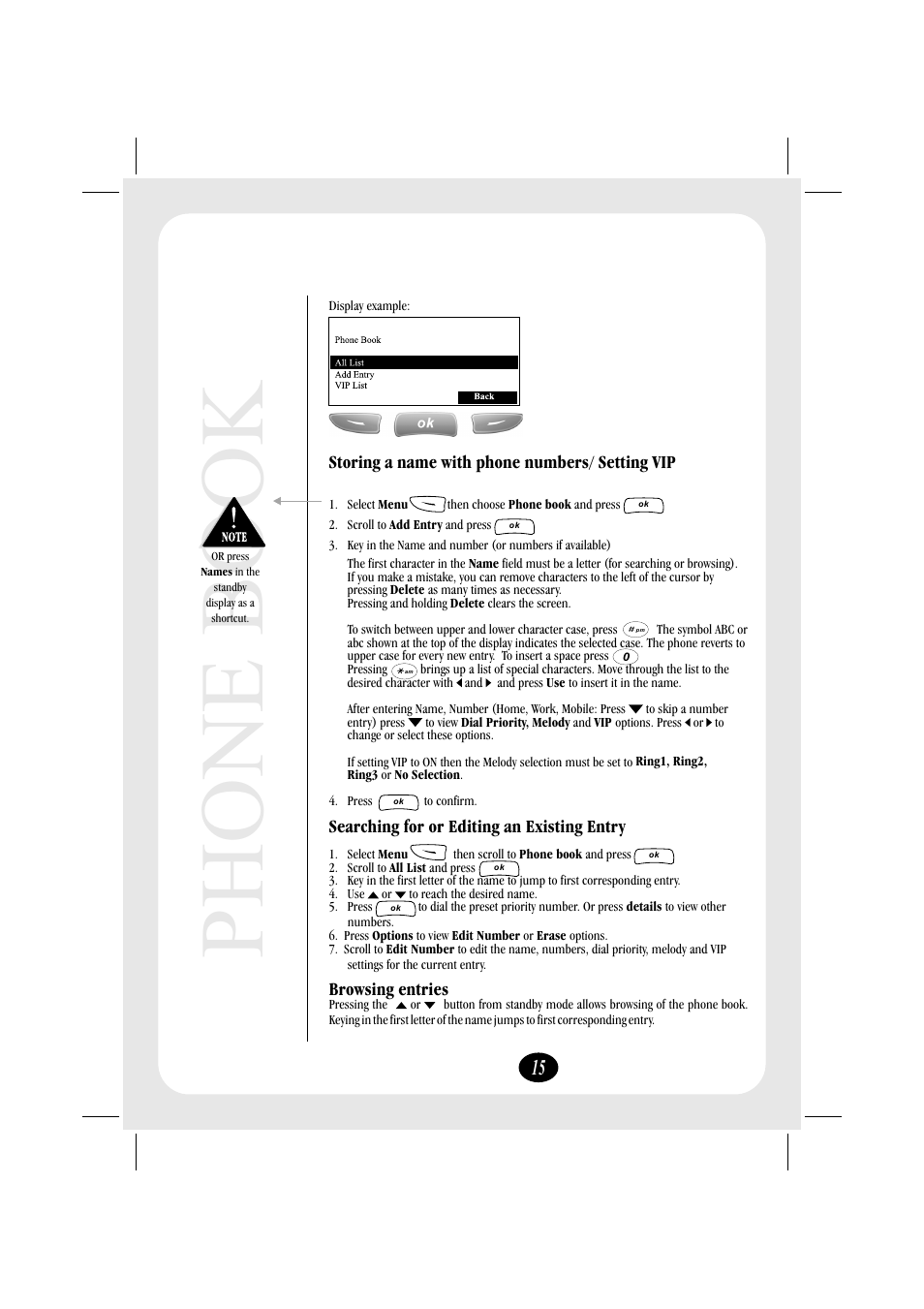 Phone book, Storing a name with phone numbers/ setting vip | Uniden FP106 User Manual | Page 21 / 32